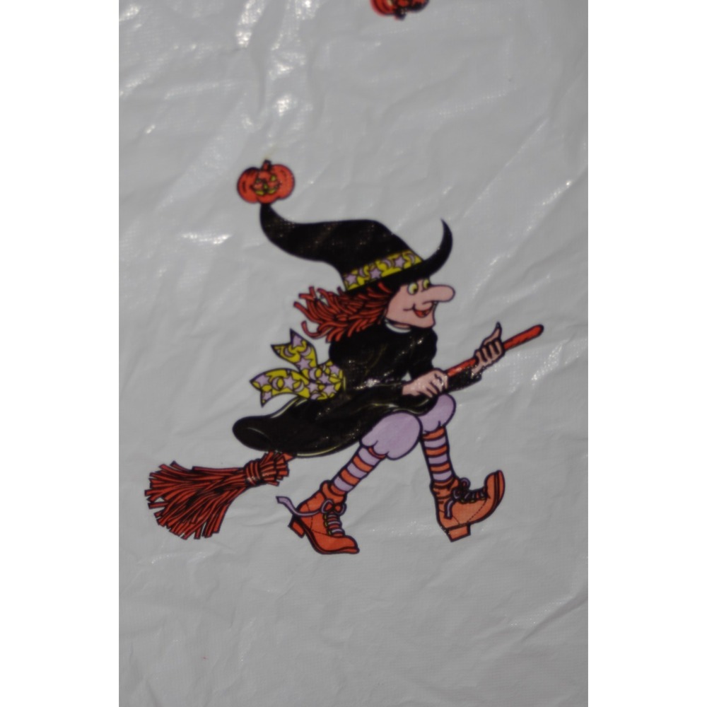 Vintage Halloween‎ Witch Plastic Tablecloth 52x72 Broomstick Party Spooky Fun